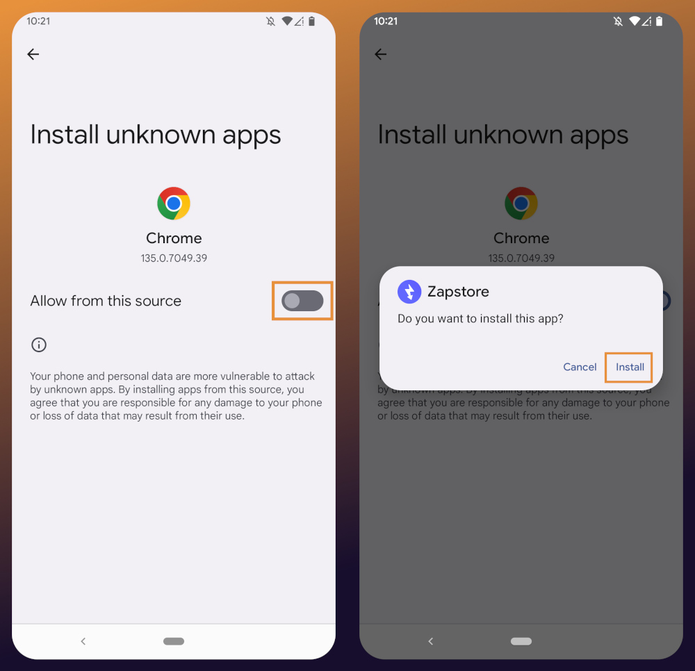 Unknown Source Toggle and Install Prompt